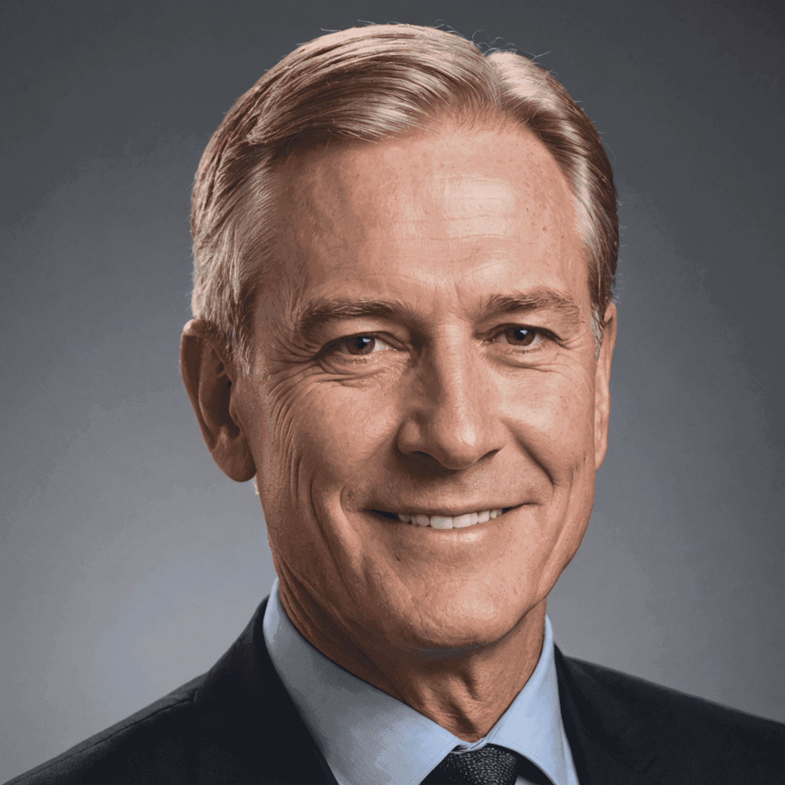 Headshot of John Smith, CEO of GoldServiceCoin, a middle-aged man with greying hair and a friendly smile, wearing a dark suit