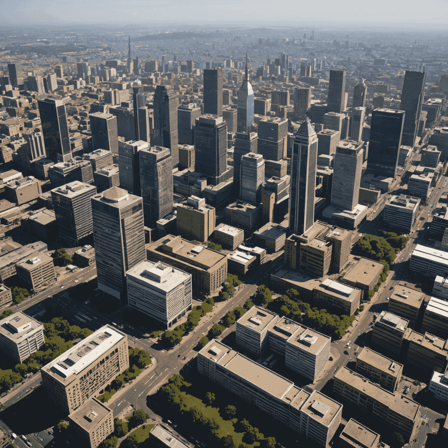 Aerial view of Johannesburg skyline with government buildings in foreground, representing regulatory landscape in South Africa