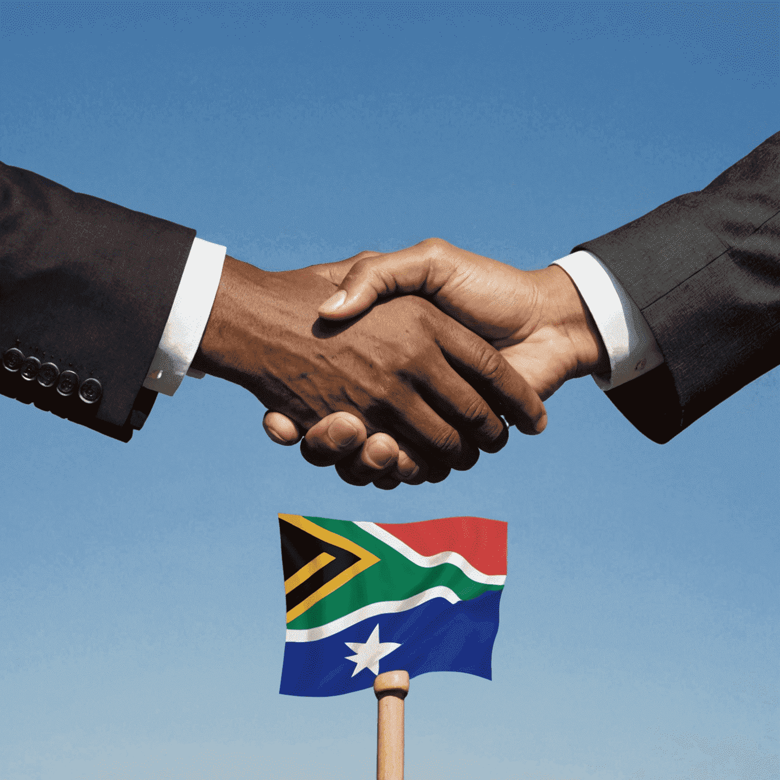 Handshake between a South African and foreign business person, symbolizing a partnership