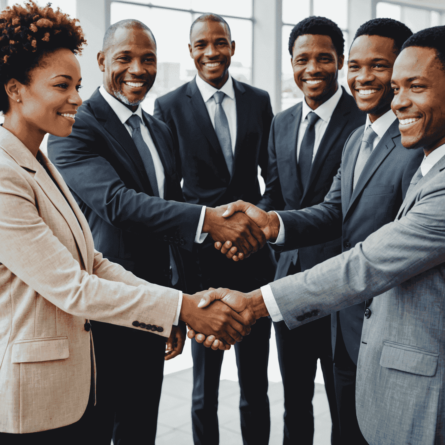 A diverse group of South African businesspeople shaking hands