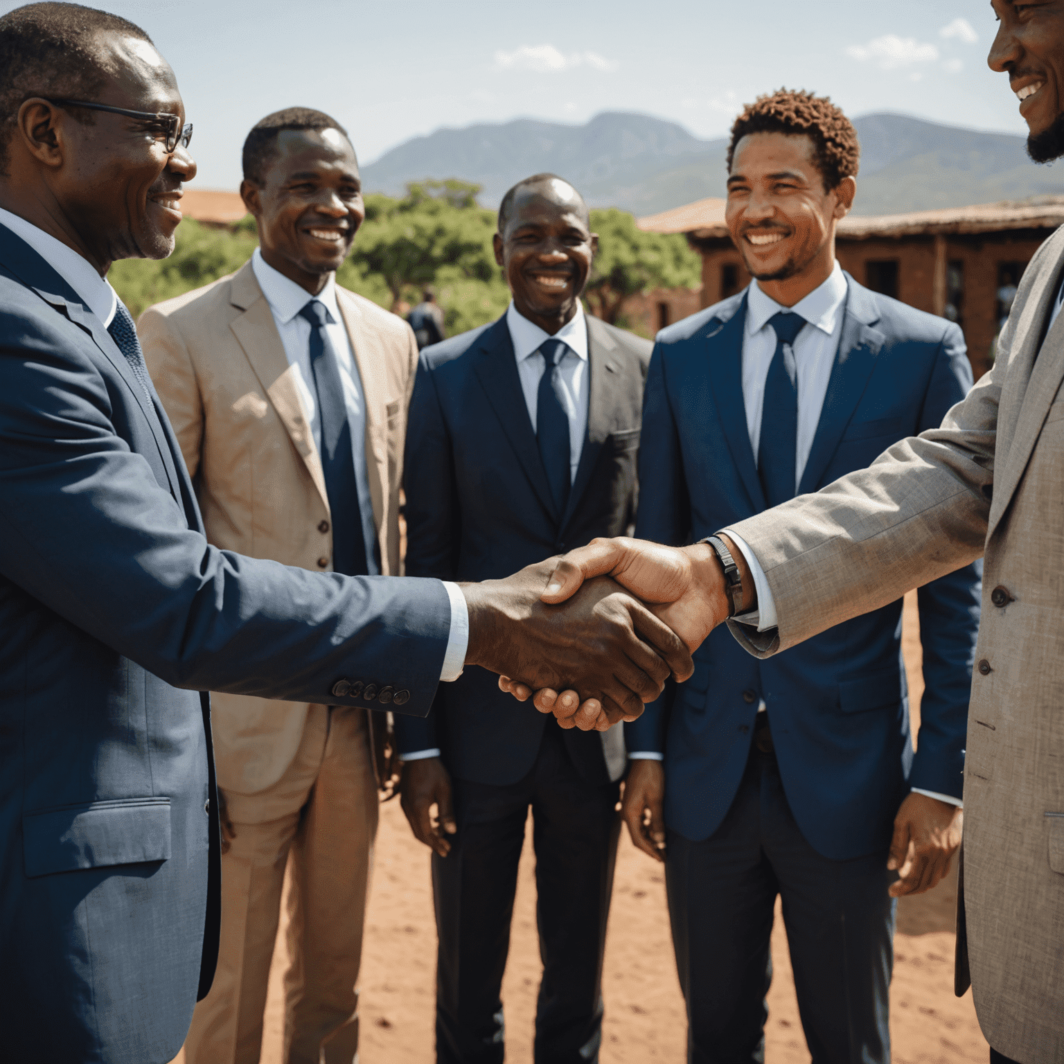 A handshake between business people of different cultures, symbolizing cultural considerations in South Africa